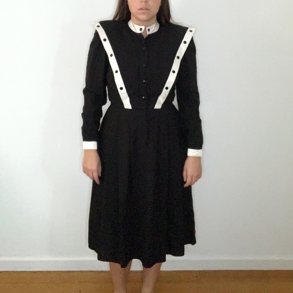 Vintage 1980s Black and White Midi Dress - Picture 2 of 7